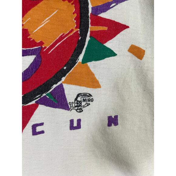 Vintage Cancun Mexico Sun Face Graphic T-Shirt XL Miro Toucan Tag White‎ Tee - Picture 9 of 13